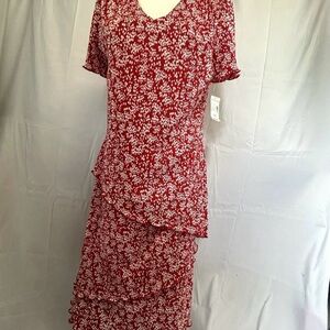 Beautiful Vintage Dress Barn Red and White Holiday Dress NWT Size 14